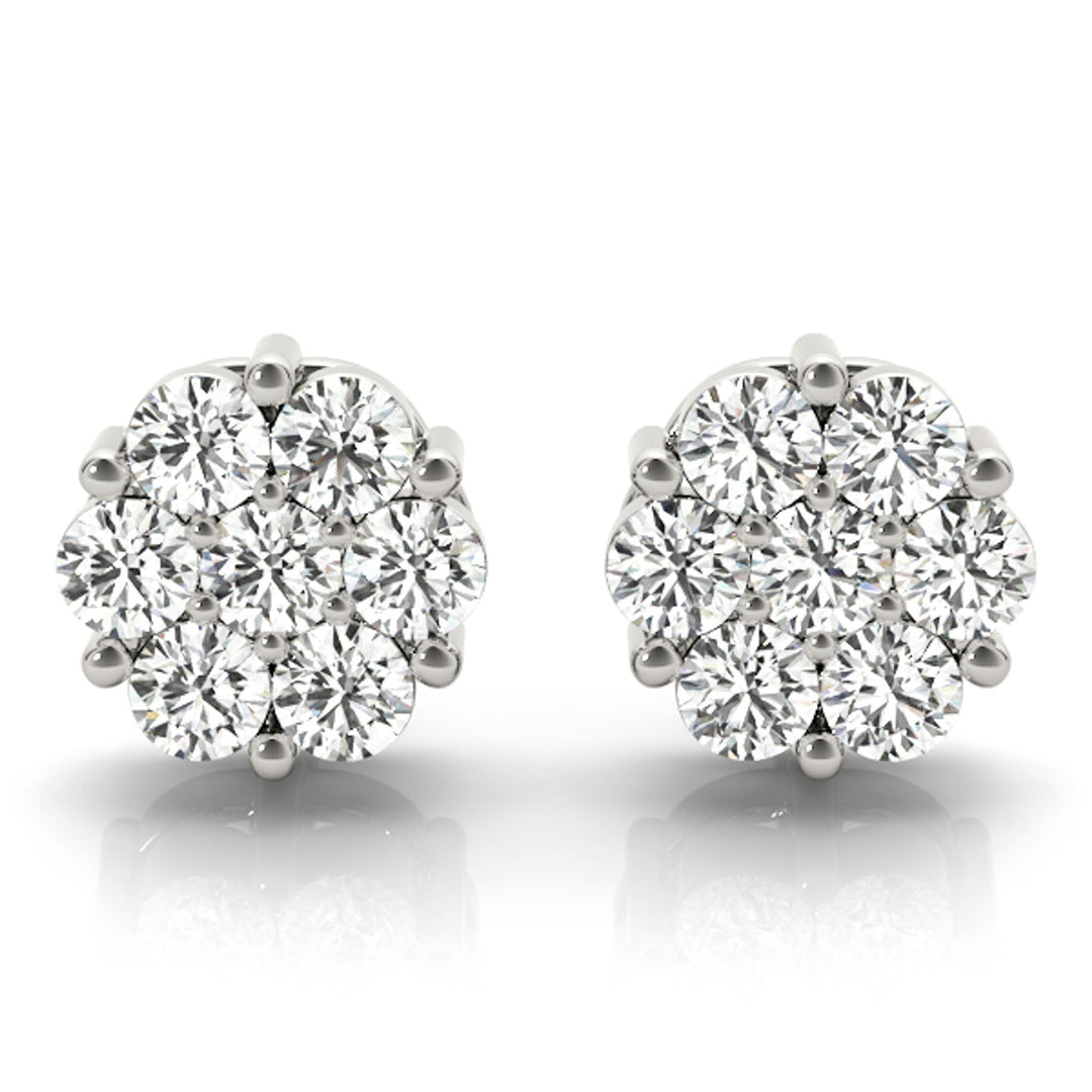 Diamond Cluster Studs - 14Kt White - 1 ctw. - Natural VS1-VS2, F-G - 40653-1/2