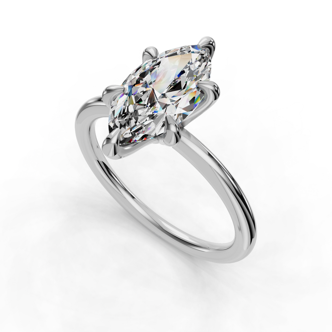 Graceful Solitaire Diamond Ring Prong - 14K White Gold - Size 3