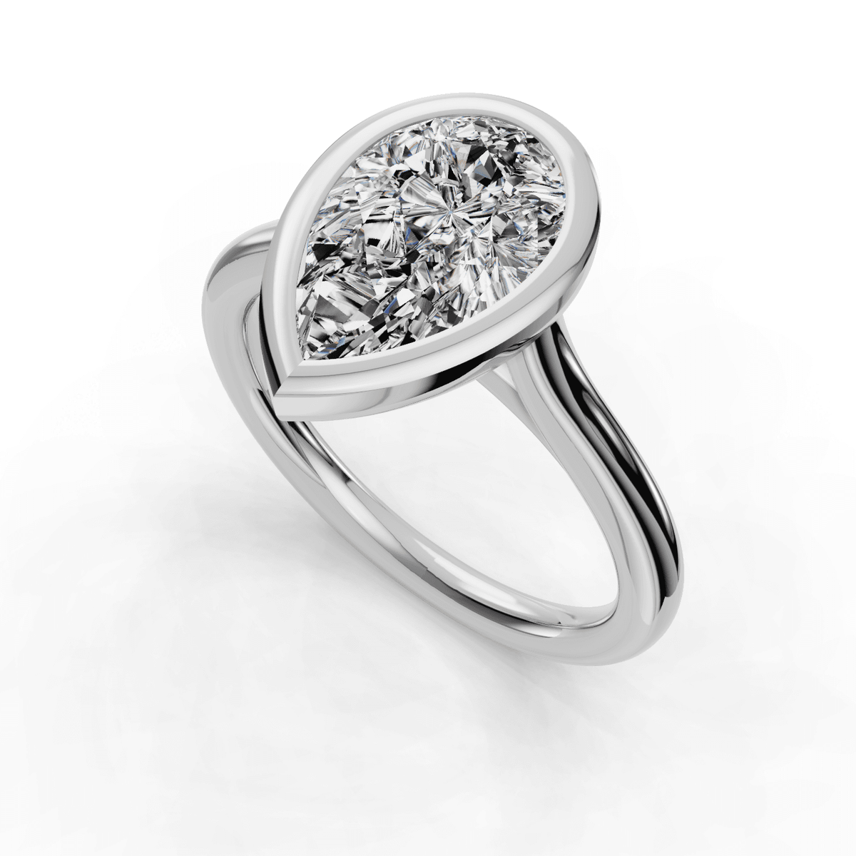 Classic solitaire diamond ring bezel   14k white gold   size 6